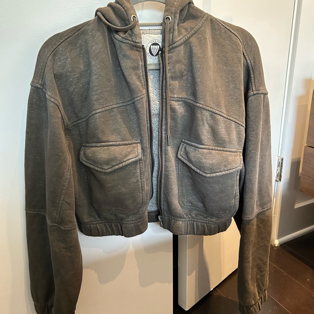 Urban Outfitters Charcoal Cropped Hoodie